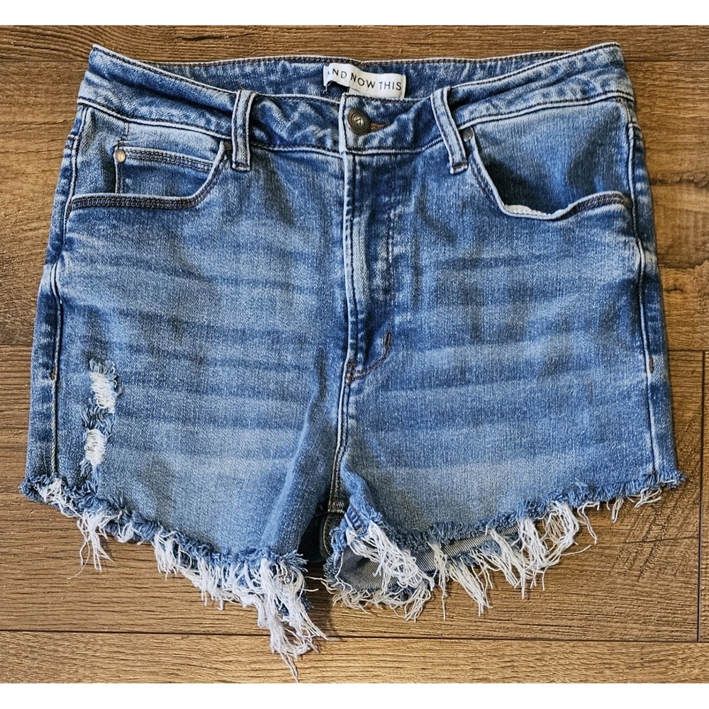 And Now This Womens Shorts Size 29 Blue Denim Stretch High Rise Modern Cut Off